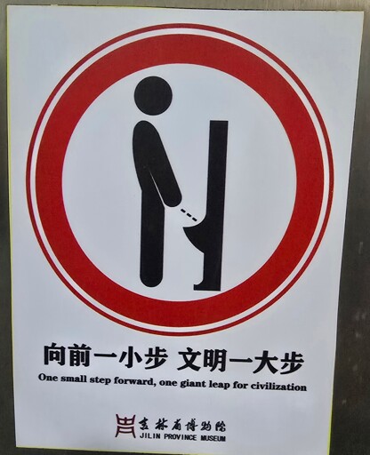 One smäll step forward, one giant leap for civilization, on a pisuar sign