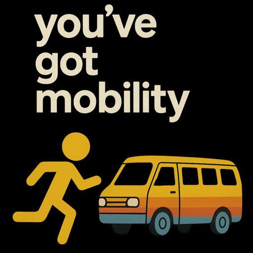 "you've got mobility" a yellow stick man approaches a minibus