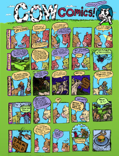 A comic of 5 rows of 5 panels, each showing a story of various forms of forced submission to the farm.